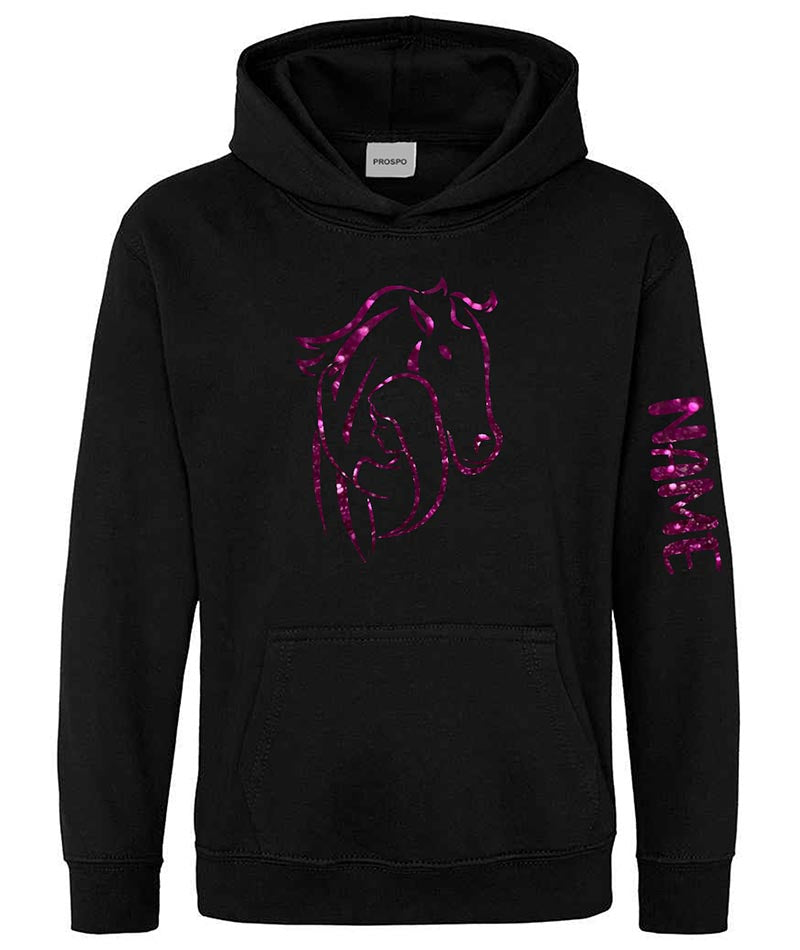 Personalised Equestrian Glitter Hoodie Custom Printed Name Girls Hoodies Jumper