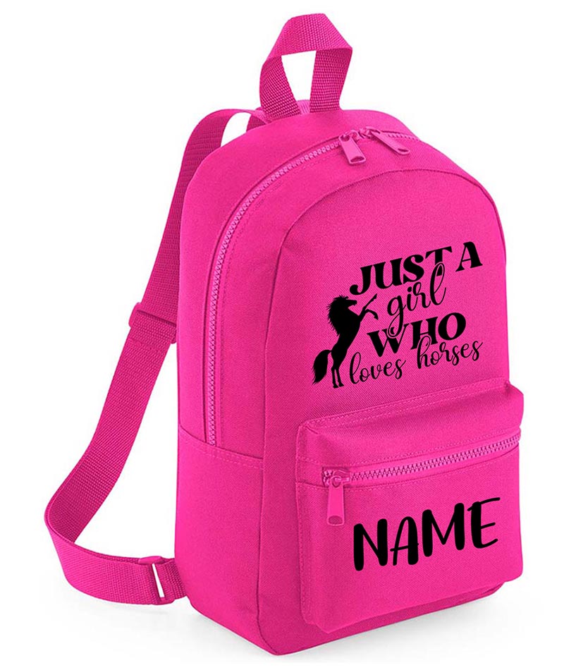 Personalised Girls Backpack Equestrian Bag Mini School PE Club Nursery Any Name Rucksack