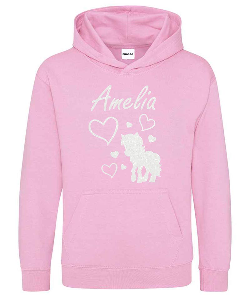 Personalised Unicorn Glitter Hoodie Custom Printed Name Girls Hoodies Jumper