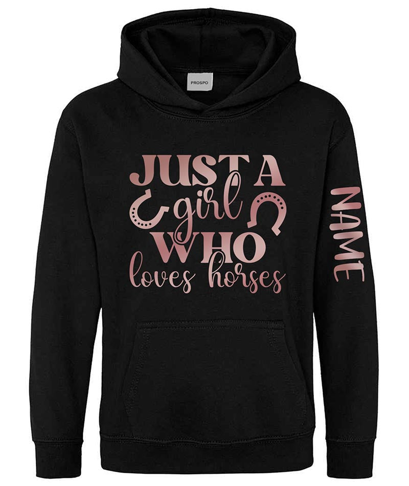 Personalised Equestrian Glitter Hoodie Custom Printed Name Girls Hoodies Jumper