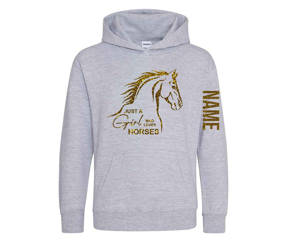 Personalised Equestrian Glitter Hoodie Custom Printed Name Girls Hoodies Jumper