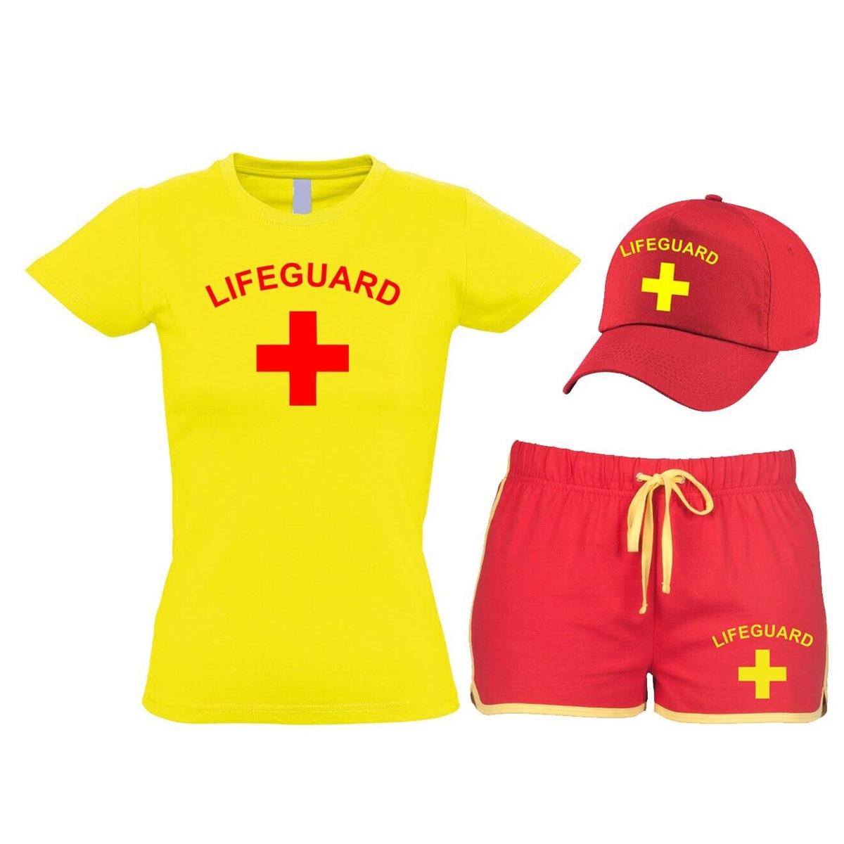 Women Lifeguard Costume Fancy Dress Set Ladies Cool Vest, Shorts + Options Women