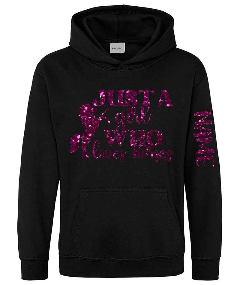 Personalised Equestrian Glitter Hoodie Custom Printed Name Girls Hoodies Jumper