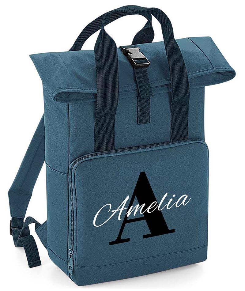 Personalised with Initial name Twin Handle Roll-Top Backpack