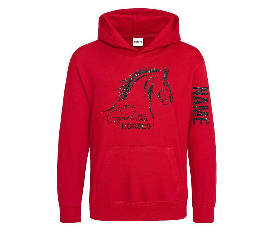 Personalised Equestrian Glitter Hoodie Custom Printed Name Girls Hoodies Jumper