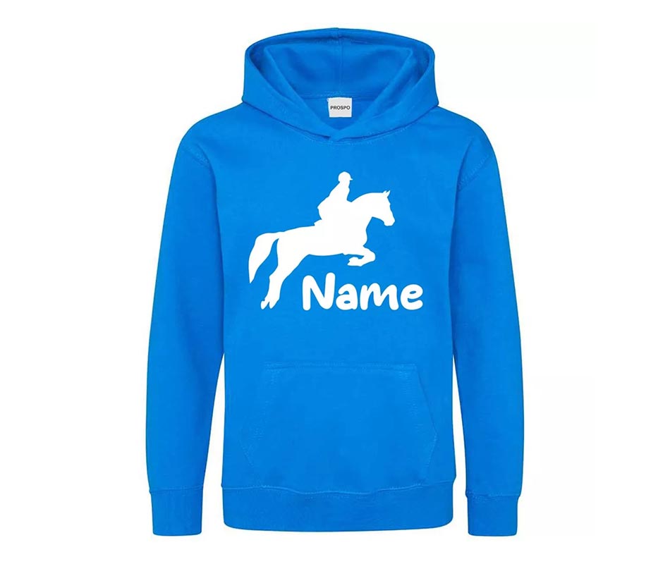 Personalised Glitter Horse Riding Hoodie Girls Boys Hoody Kids Top Jumper