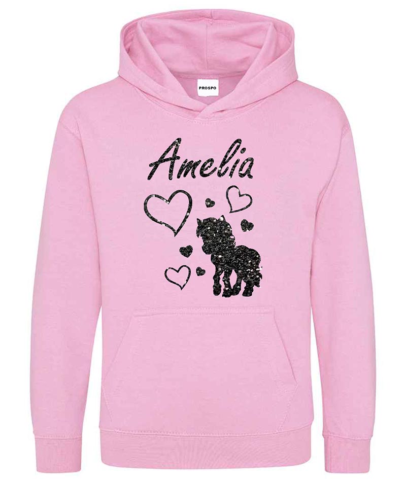 Personalised Unicorn Glitter Hoodie Custom Printed Name Girls Hoodies Jumper