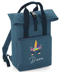 Personalised Unicorn Backpack with Your Name Twin Handle Roll-Top Backpack