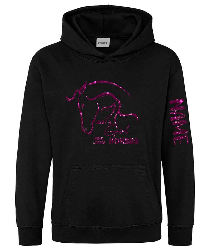 Personalised Equestrian Glitter Hoodie Custom Printed Name Girls Hoodies Jumper