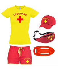 Women Lifeguard Costume Fancy Dress Set Ladies T-shirt, Shorts + Options