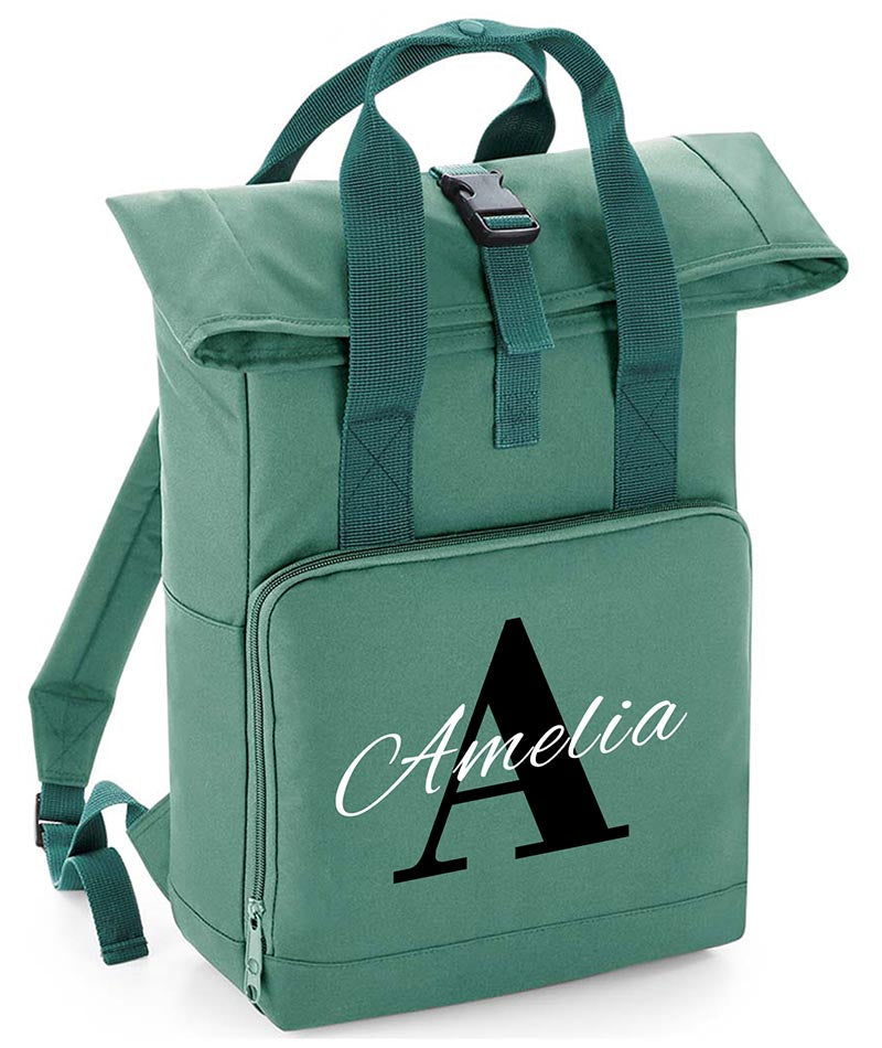 Personalised with Initial name Twin Handle Roll-Top Backpack