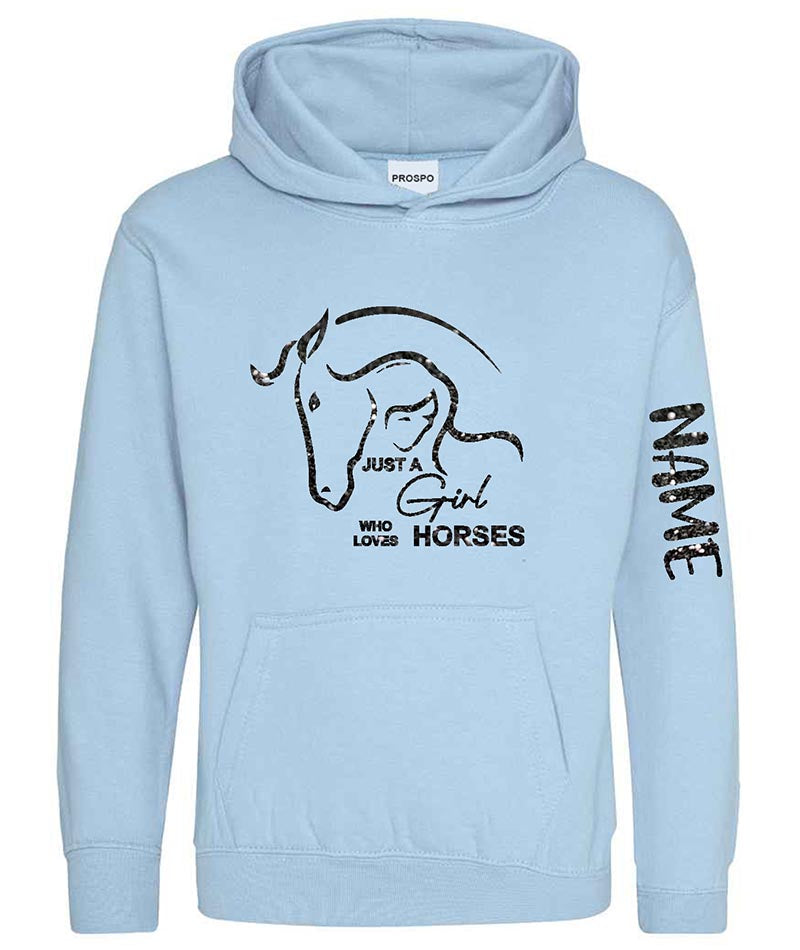 Personalised Equestrian Glitter Hoodie Custom Printed Name Girls Hoodies Jumper