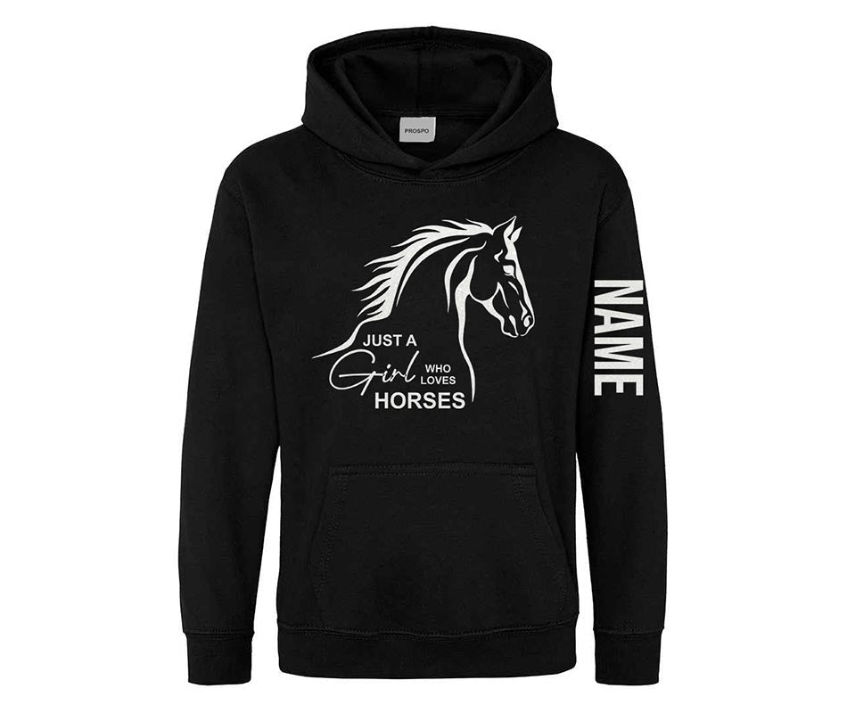 Personalised Equestrian Glitter Hoodie Custom Printed Name Girls Hoodies Jumper