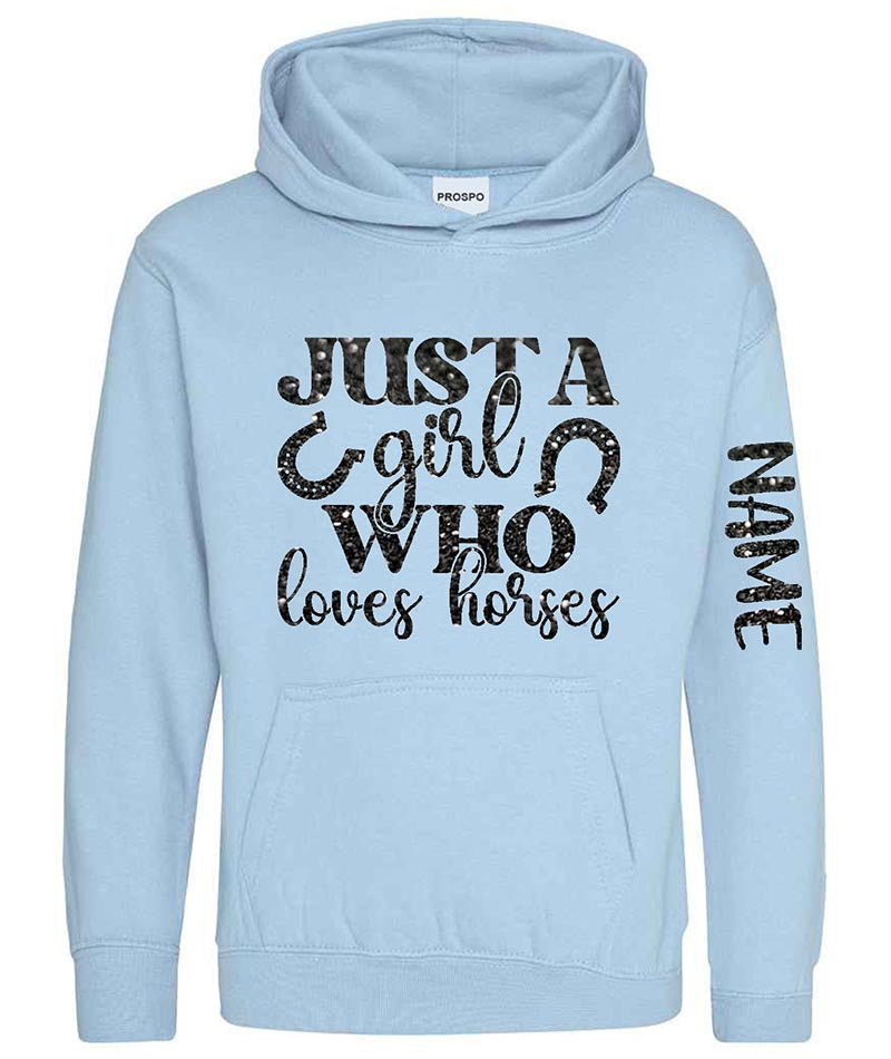 Personalised Equestrian Glitter Hoodie Custom Printed Name Girls Hoodies Jumper