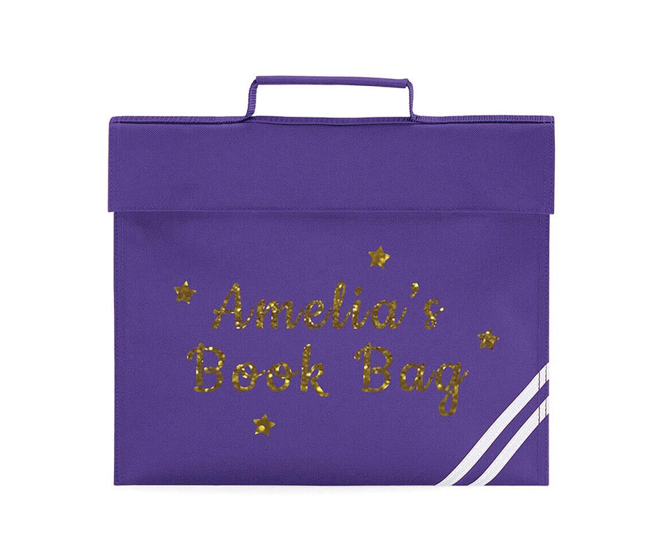 Personalised Book Bag Back To School Any Name Glitter Childrens Girls PE Gift