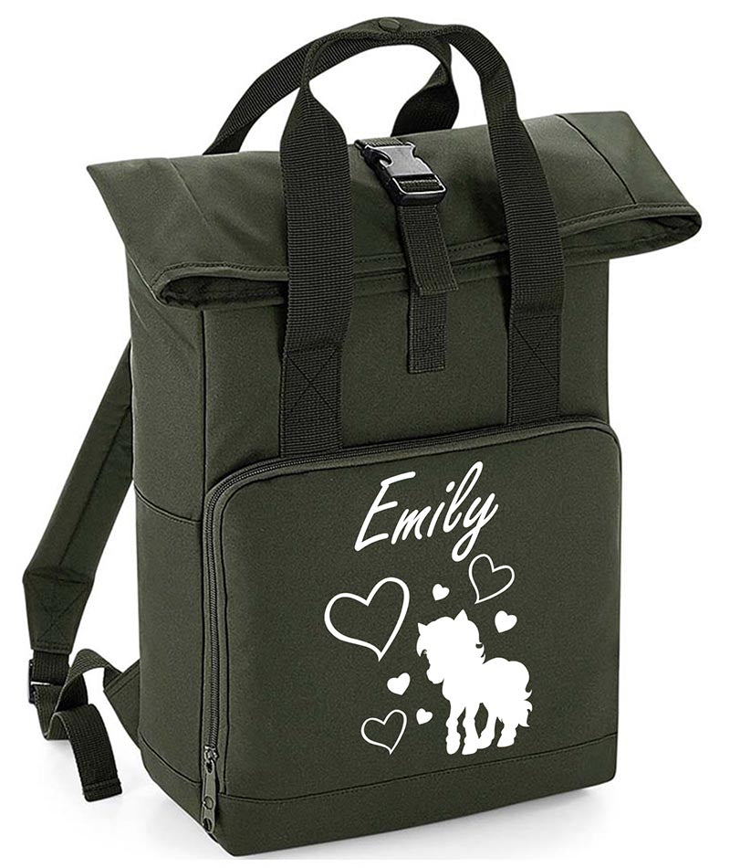 Personalised Unicorn Backpack with Your Name Twin Handle Roll-Top Backpack