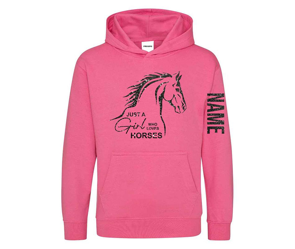 Personalised Equestrian Glitter Hoodie Custom Printed Name Girls Hoodies Jumper