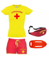 Women Lifeguard Costume Fancy Dress Set Ladies T-shirt, Shorts + Options