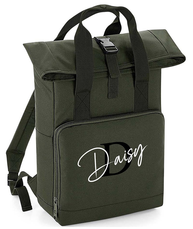 Personalised Backpack with Your Initial Name Twin Handle Roll-Top Backpack