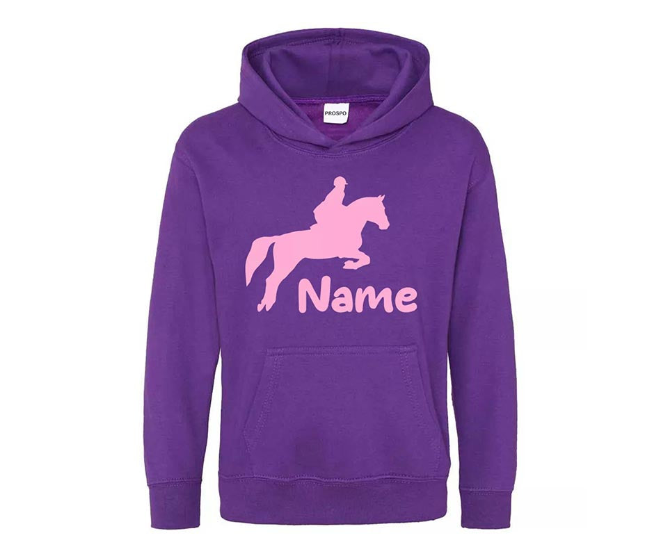 Personalised Glitter Horse Riding Hoodie Girls Boys Hoody Kids Top Jumper