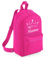 Personalised Girls Crown Backpack Bag Mini School PE Club Nursery Any Name Rucksack