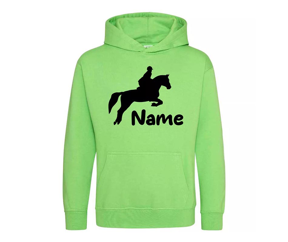 Personalised Glitter Horse Riding Hoodie Girls Boys Hoody Kids Top Jumper