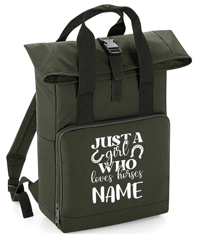 Personalised  Equestrian Backpack with Your Name Twin Handle Roll-Top Backpack