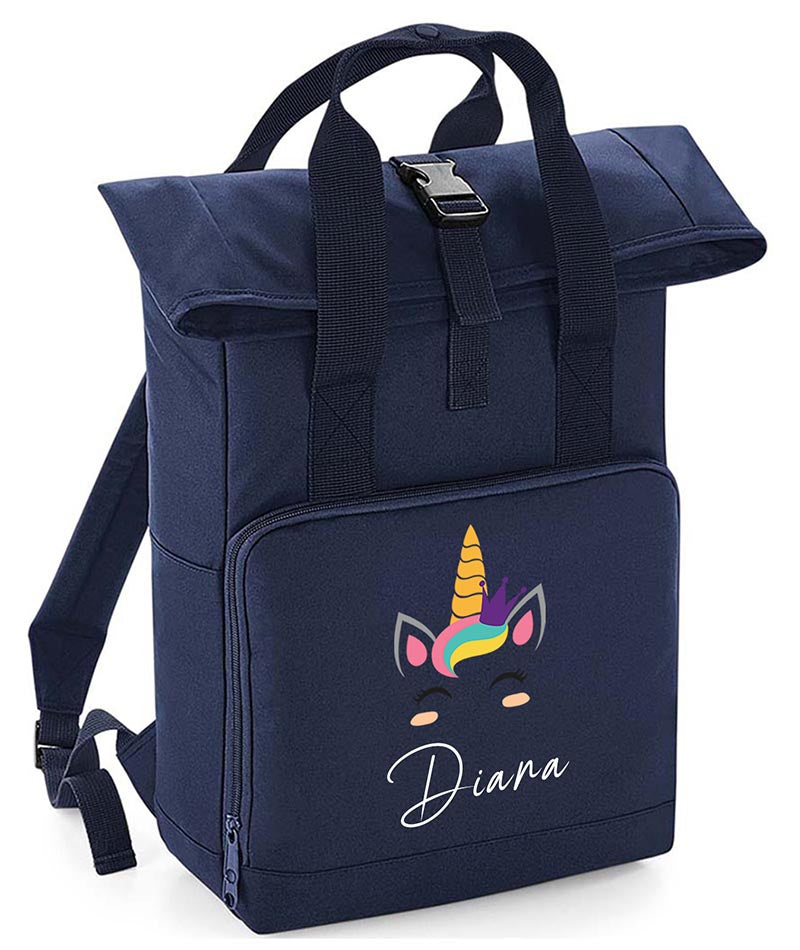 Personalised Unicorn Backpack with Your Name Twin Handle Roll-Top Backpack