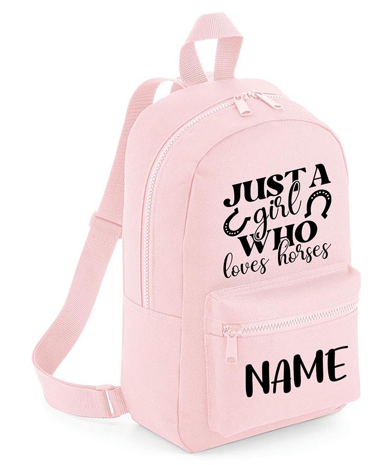 Personalised Girls Backpack Equestrian Bag Mini School PE Club Nursery Any Name Rucksack