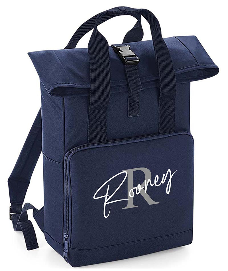 Personalised Backpack with Your Initial Name Twin Handle Roll-Top Backpack