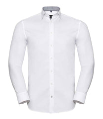 Russell Collection Long Sleeve Contrast Herringbone Shirt