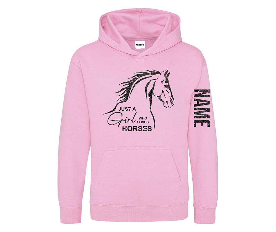 Personalised Equestrian Glitter Hoodie Custom Printed Name Girls Hoodies Jumper