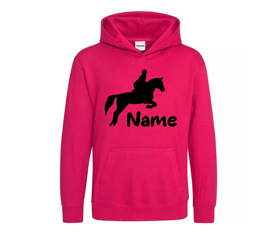 Personalised Glitter Horse Riding Hoodie Girls Boys Hoody Kids Top Jumper