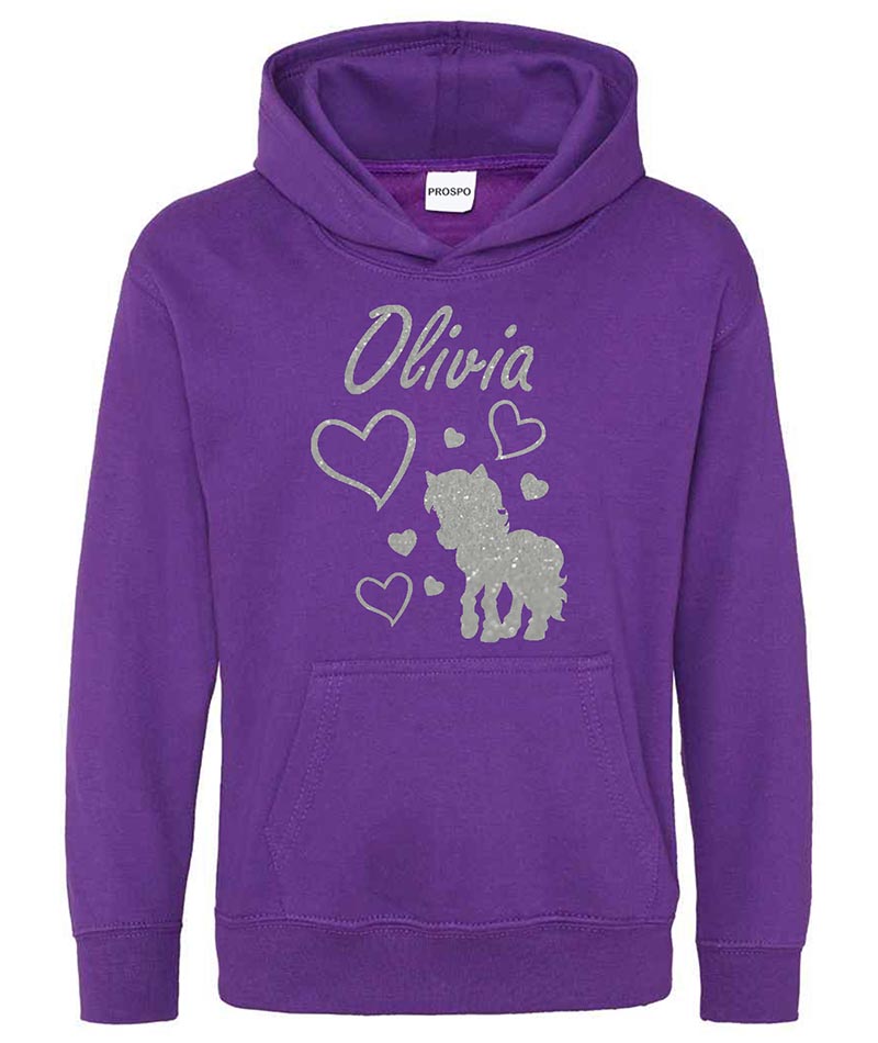 Personalised Unicorn Glitter Hoodie Custom Printed Name Girls Hoodies Jumper