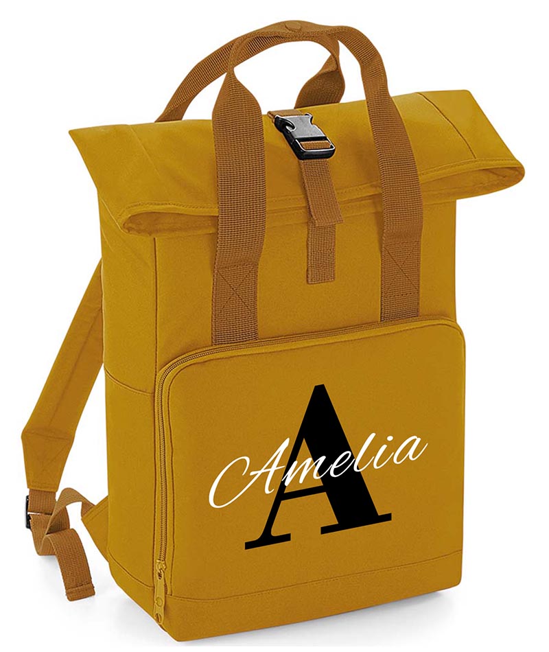 Personalised with Initial name Twin Handle Roll-Top Backpack