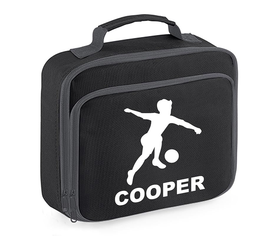 Personalised Football Player Lunch Bag Boys School Insulated Any Name Kids Snack Box