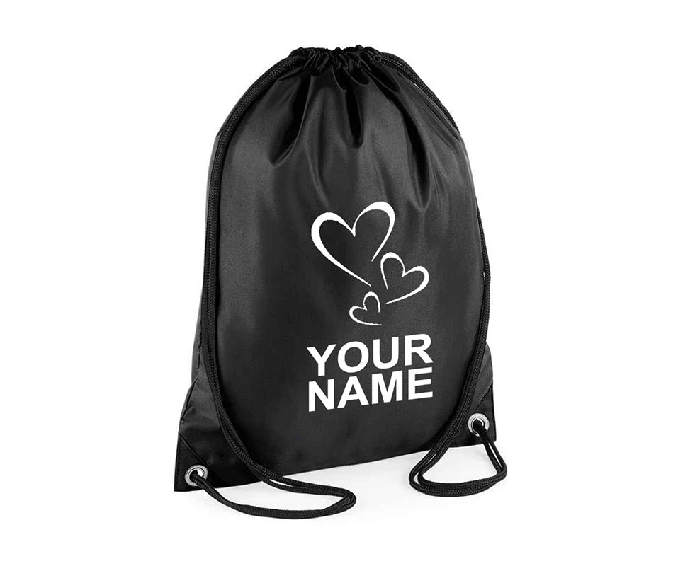 Personalised Unisex Hearts Pull String Bag Drawstring Ballet Kids Gift Casual Backpack