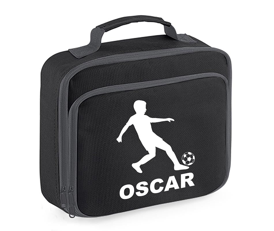 Personalised Football Player Lunch Bag Boys School Insulated Any Name Kids Snack Box