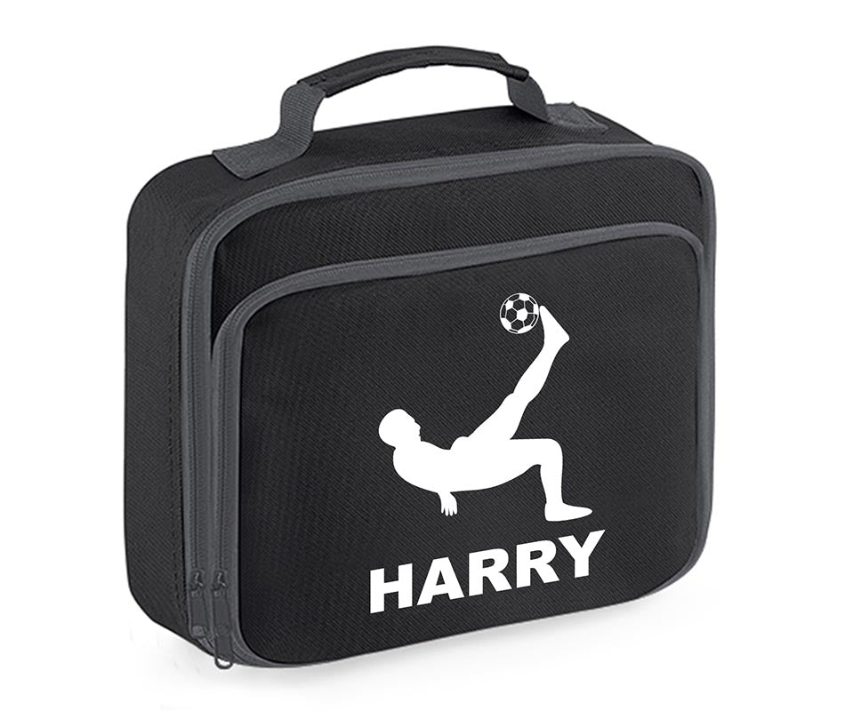 Personalised Football Player Lunch Bag Boys School Insulated Any Name Kids Snack Box