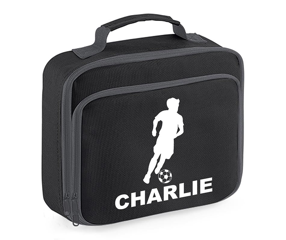 Personalised Football Player Lunch Bag Boys School Insulated Any Name Kids Snack Box