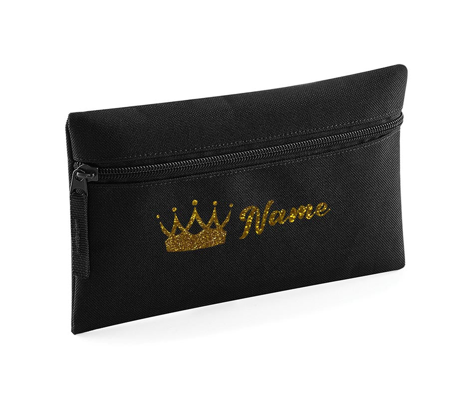 Personalised Pencil Case With Glitter Crown Name School Equipment Pens Bag Case