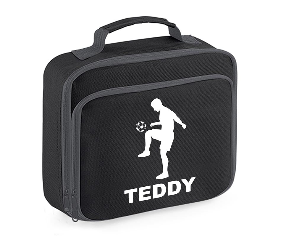 Personalised Football Player Lunch Bag Boys School Insulated Any Name Kids Snack Box