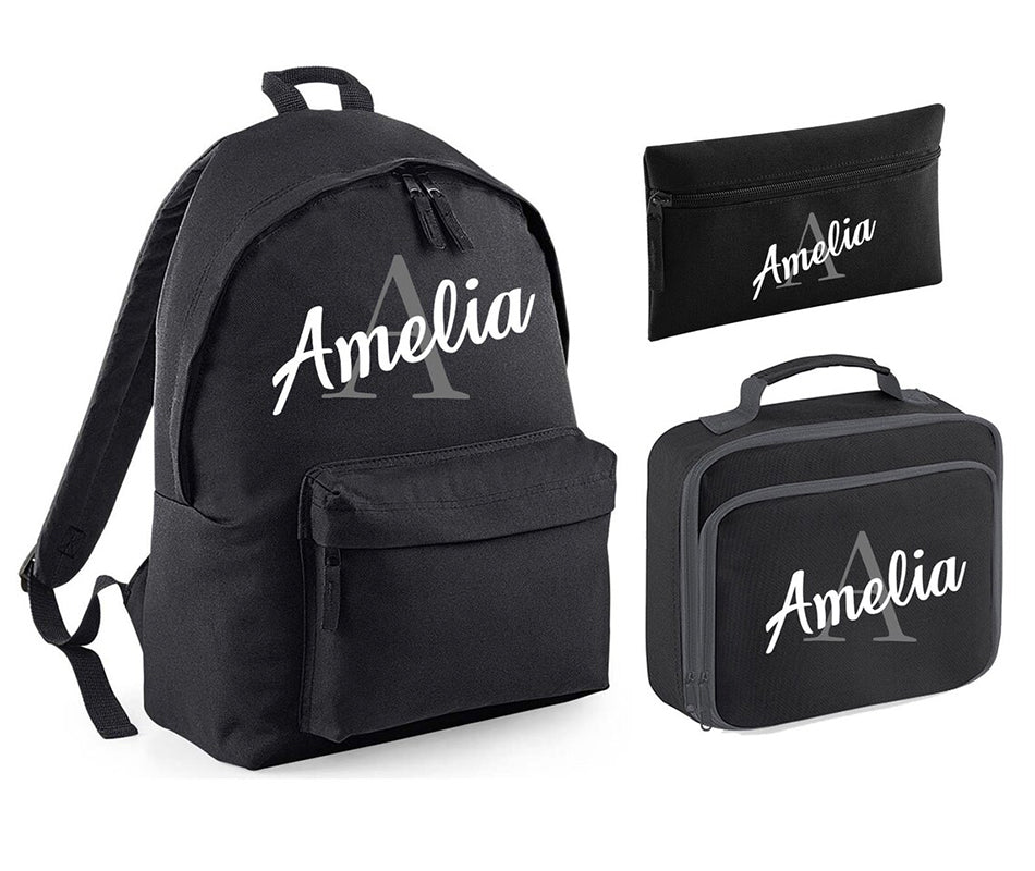 Personalised Backpack Kids Boys Girls Initial Name Backpack, Lunch Bag and Pencil Case PE Bag School Bag Back To School bag set