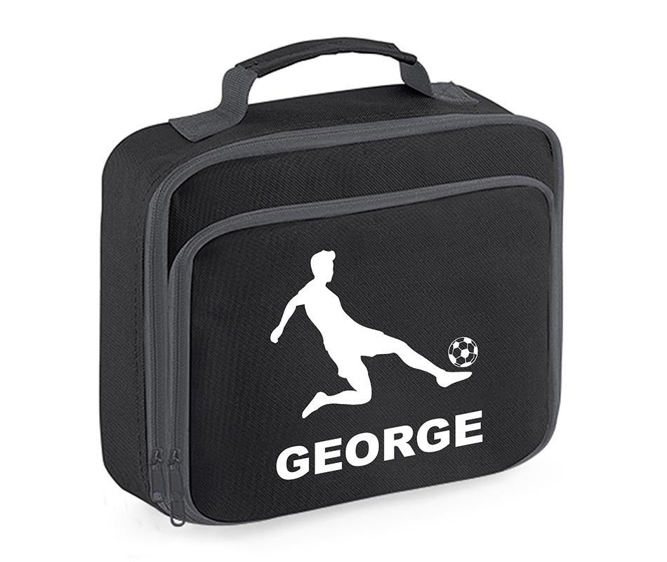 Personalised Football Player Lunch Bag Boys School Insulated Any Name Kids Snack Box