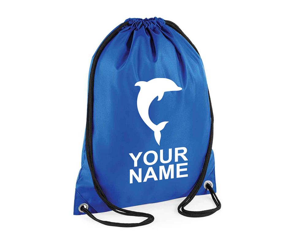 Personalised Dolphin Pull String Bag Unisex Drawstring Ballet Kids Gift