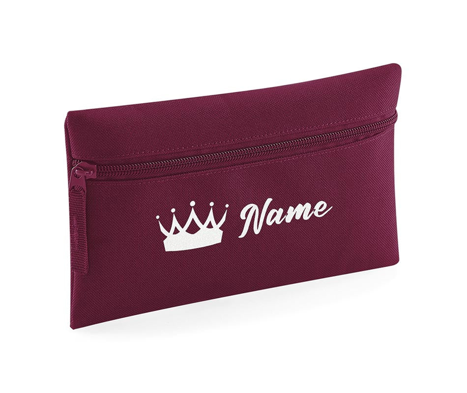 Personalised Pencil Case With Glitter Crown Name School Equipment Pens Bag Case