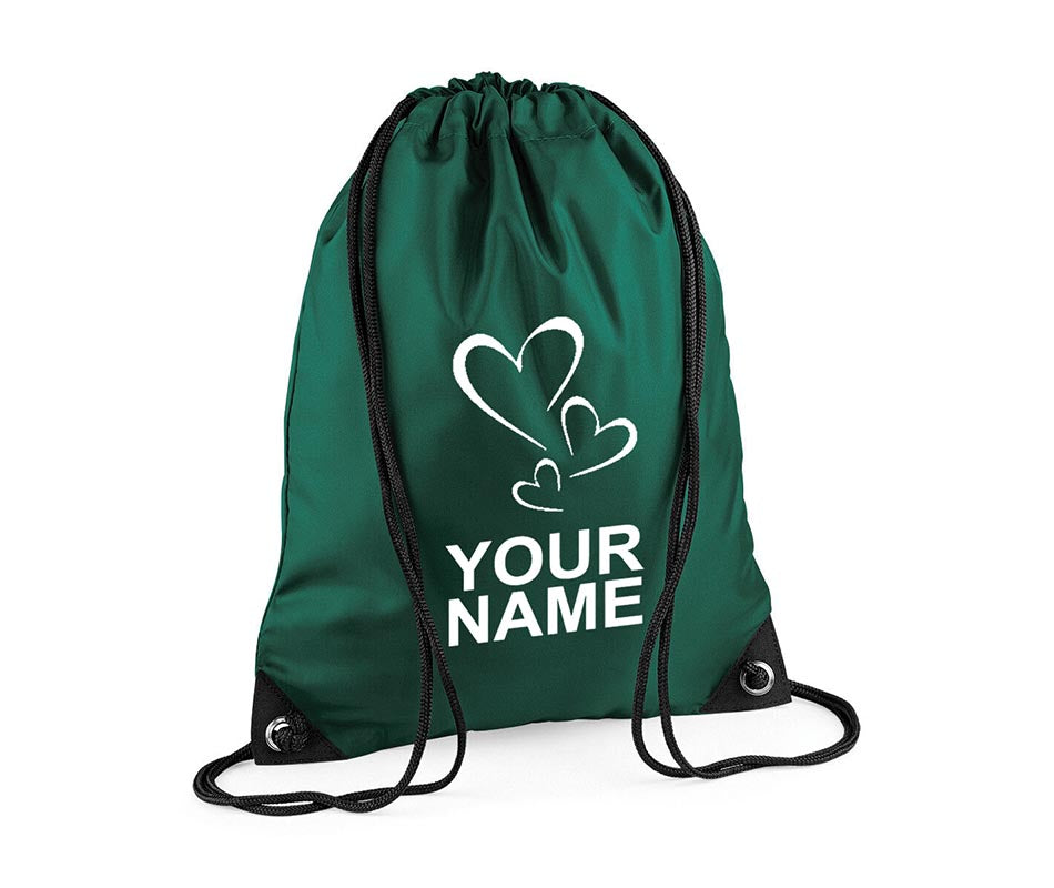 Personalised Unisex Hearts Pull String Bag Drawstring Ballet Kids Gift Casual Backpack