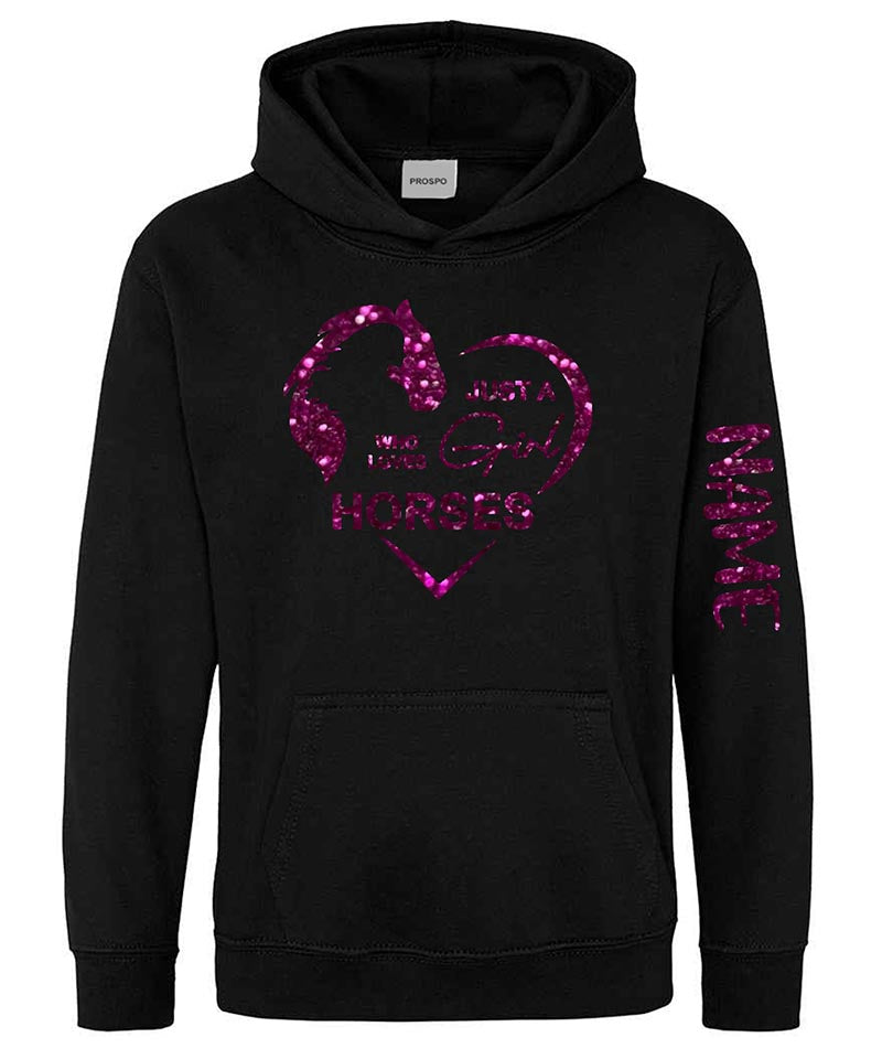 Personalised Equestrian Glitter Hoodie Custom Printed Name Girls Hoodies Jumper