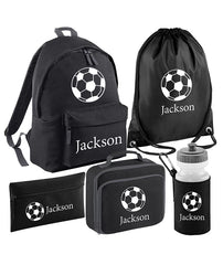 Personalised Football Backpack, Lunch Bag, Drawstring, Water bottle and Pencil Case PE Bag Kids Boys Girls