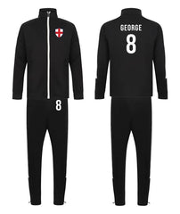 Personalised Kids Sports Tracksuit Zipper Top and Pants, Sport kit Customised Name Print England Flag Names & Numbers for Young Athletes